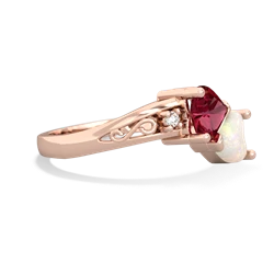 Lab Ruby Snuggling Hearts 14K Rose Gold ring R2178