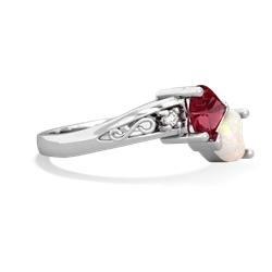 Lab Ruby Snuggling Hearts 14K White Gold ring R2178