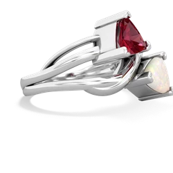 Lab Ruby Split Band Swirl 14K White Gold ring R2341