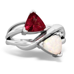 Lab Ruby Split Band Swirl 14K White Gold ring R2341