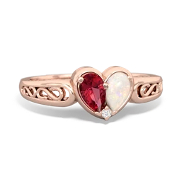 Lab Ruby Filligree 'One Heart' 14K Rose Gold ring R5070