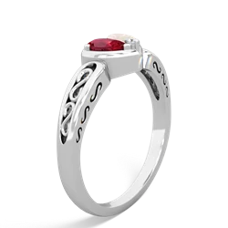 Lab Ruby Filligree 'One Heart' 14K White Gold ring R5070