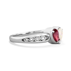 Lab Ruby Filligree 'One Heart' 14K White Gold ring R5070