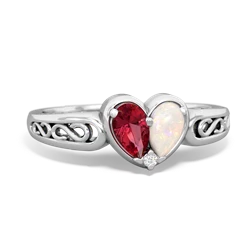 Lab Ruby Filligree 'One Heart' 14K White Gold ring R5070