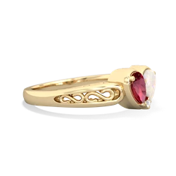 Lab Ruby Filligree 'One Heart' 14K Yellow Gold ring R5070