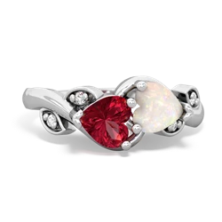 Lab Ruby Floral Elegance 14K White Gold ring R5790