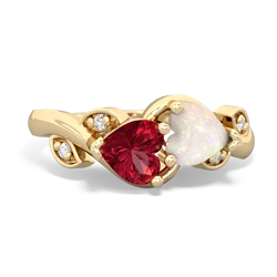 Lab Ruby Floral Elegance 14K Yellow Gold ring R5790