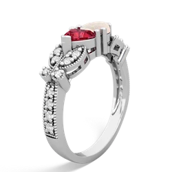 Lab Ruby Diamond Butterflies 14K White Gold ring R5601