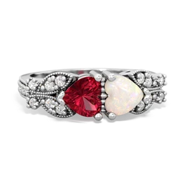 Lab Ruby Diamond Butterflies 14K White Gold ring R5601