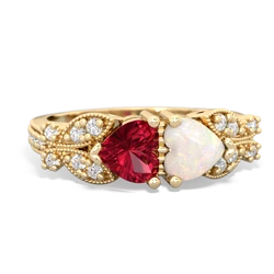 Lab Ruby Diamond Butterflies 14K Yellow Gold ring R5601