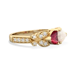 Lab Ruby Diamond Butterflies 14K Yellow Gold ring R5601