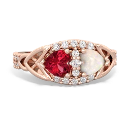 Lab Ruby Sparkling Celtic Knot 14K Rose Gold ring R2645