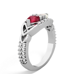 Lab Ruby Sparkling Celtic Knot 14K White Gold ring R2645