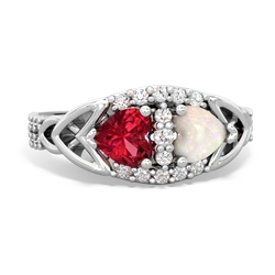 Lab Ruby Sparkling Celtic Knot 14K White Gold ring R2645