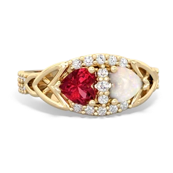 Lab Ruby Sparkling Celtic Knot 14K Yellow Gold ring R2645