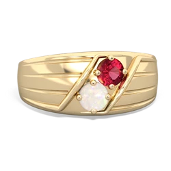 Lab Ruby Men's Streamline 14K Yellow Gold ring R0460