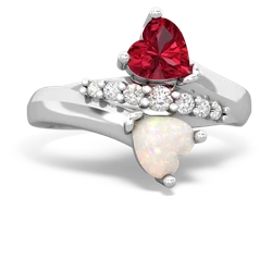 Lab Ruby Heart To Heart 14K White Gold ring R2064