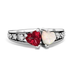 Lab Ruby Heart To Heart 14K White Gold ring R3342