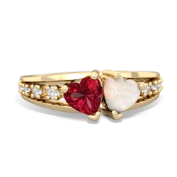 Lab Ruby Heart To Heart 14K Yellow Gold ring R3342