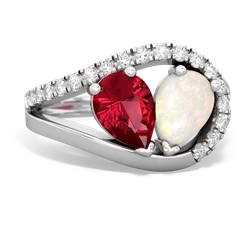 Lab Ruby Nestled Heart Keepsake 14K White Gold ring R5650