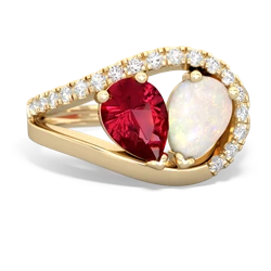 Lab Ruby Nestled Heart Keepsake 14K Yellow Gold ring R5650