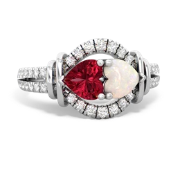 Lab Ruby Art-Deco Keepsake 14K White Gold ring R5630