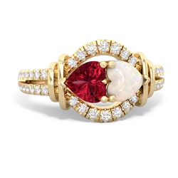 Lab Ruby Art-Deco Keepsake 14K Yellow Gold ring R5630