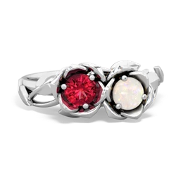 Lab Ruby Rose Garden 14K White Gold ring R5510