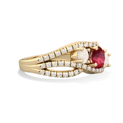 Lab Ruby Three Stone Aurora 14K Yellow Gold ring R3080