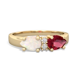 Lab Ruby Pear Bowtie 14K Yellow Gold ring R0865