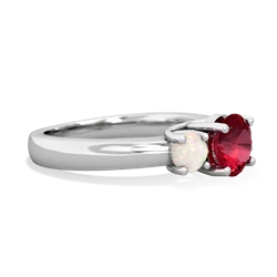 Lab Ruby Three Stone Round Trellis 14K White Gold ring R4018