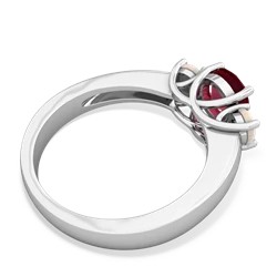 Lab Ruby Three Stone Round Trellis 14K White Gold ring R4018