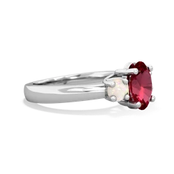 Lab Ruby Three Stone Oval Trellis 14K White Gold ring R4024