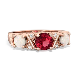 Lab Ruby Hugs And Kisses 14K Rose Gold ring R5016