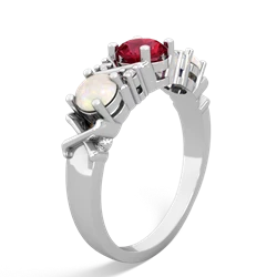 Lab Ruby Hugs And Kisses 14K White Gold ring R5016