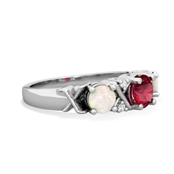 Lab Ruby Hugs And Kisses 14K White Gold ring R5016