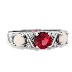 Lab Ruby Hugs And Kisses 14K White Gold ring R5016