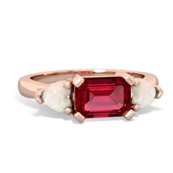 Lab Ruby Three Stone 14K Rose Gold ring R5235