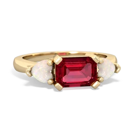 Lab Ruby Three Stone 14K Yellow Gold ring R5235