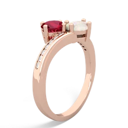 Lab Ruby Channel Set Two Stone 14K Rose Gold ring R5303