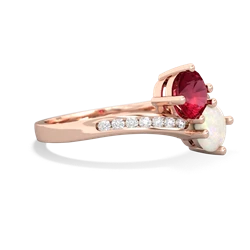 Lab Ruby Channel Set Two Stone 14K Rose Gold ring R5303