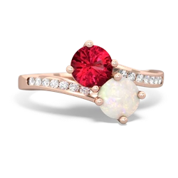 Lab Ruby Channel Set Two Stone 14K Rose Gold ring R5303