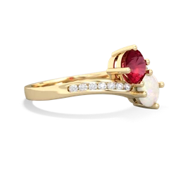 Lab Ruby Channel Set Two Stone 14K Yellow Gold ring R5303