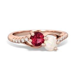 Lab Ruby Infinity Pave Two Stone 14K Rose Gold ring R5285