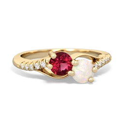 Lab Ruby Infinity Pave Two Stone 14K Yellow Gold ring R5285