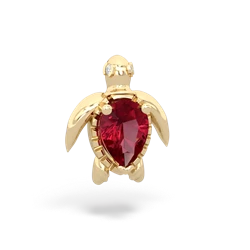 Lab Ruby Baby Sea Turtle 14K Yellow Gold pendant P5241