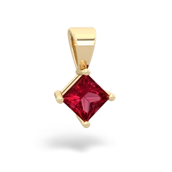 Lab Ruby 5Mm Princess Solitaire 14K Yellow Gold pendant P1789