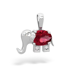 Lab Ruby Elephant 14K White Gold pendant P2555