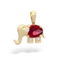 Lab Ruby Elephant 14K Yellow Gold pendant P2555