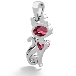 Lab Ruby Kitten 14K White Gold pendant P5780